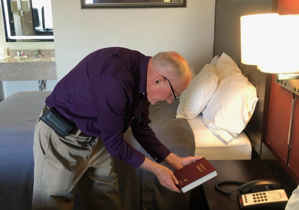 Who put that Bible in your hotel room, and why?